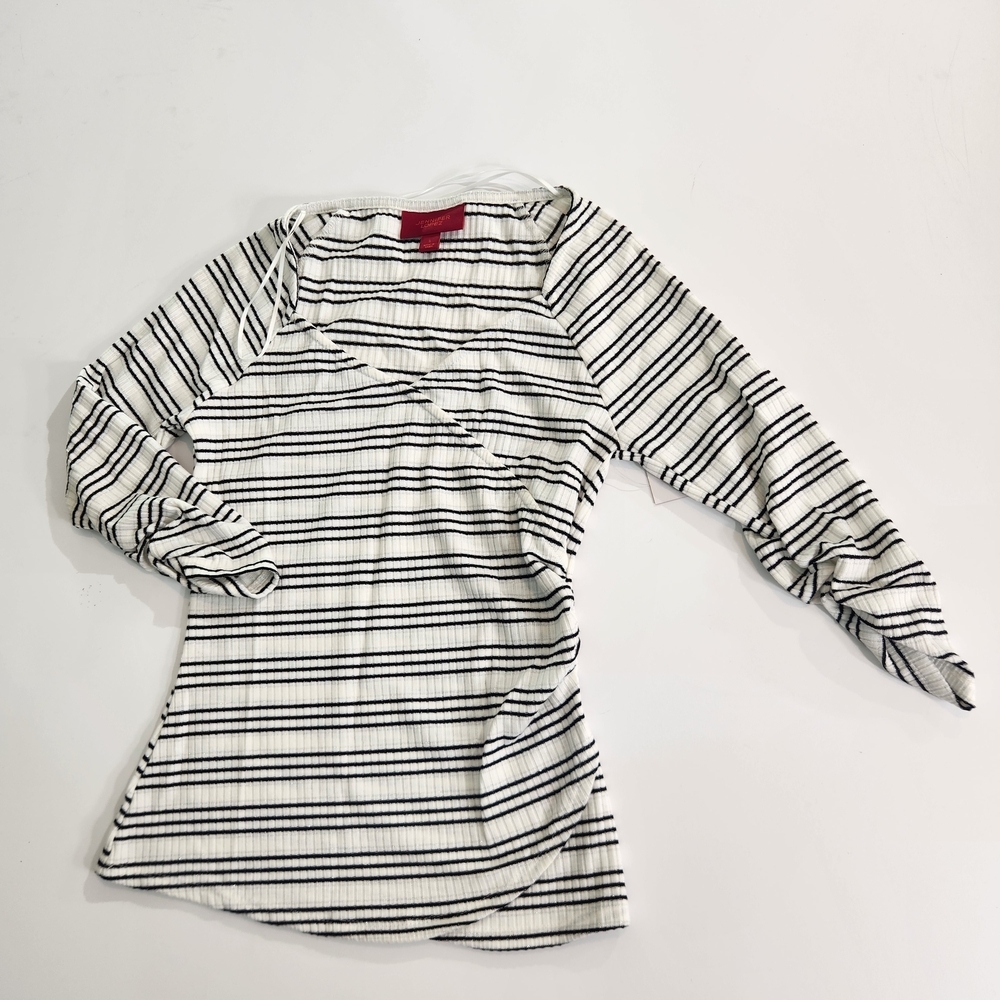 Jennifer Lopez Women's Top Blouse Shirt Size S 3/4 Sleeve V Neck Striped 1